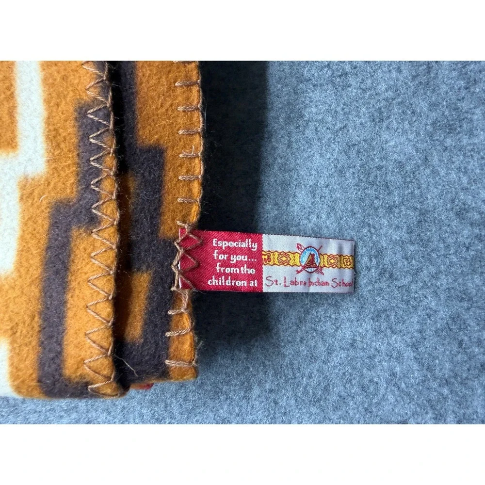 St. Labre Indian School Southwestern Fleece Blanket Geometric Throw Mustard